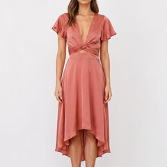 EvoraDress - Short Sleeve Midi Dress Formal Evening Gatherings