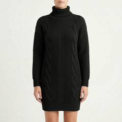 Knitlia - Chunky Long Sleeve Knit Mini Dress Cool Weather Dressing