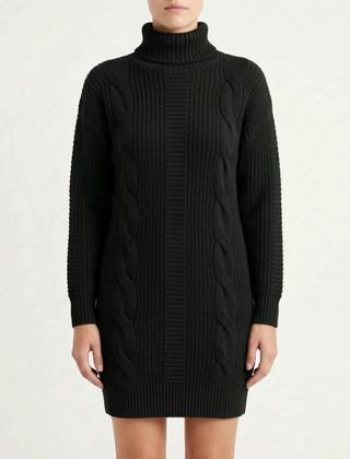 Knitlia - Chunky Long Sleeve Knit Mini Dress Cool Weather Dressing