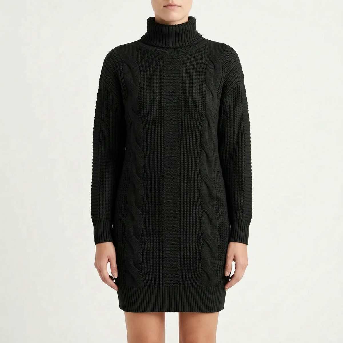 Knitlia - Chunky Long Sleeve Knit Mini Dress Cool Weather Dressing