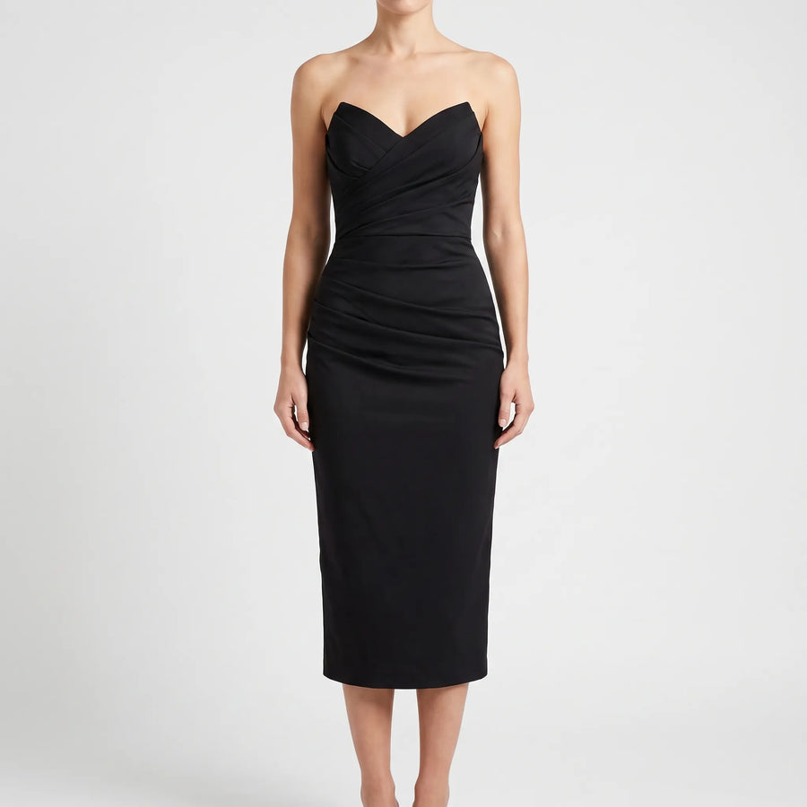 Ruchea - Strapless Ruched Midi Dress Formal Evening Events