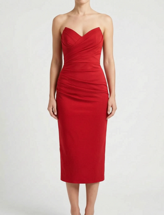 Ruchea - Strapless Ruched Midi Dress Formal Evening Events