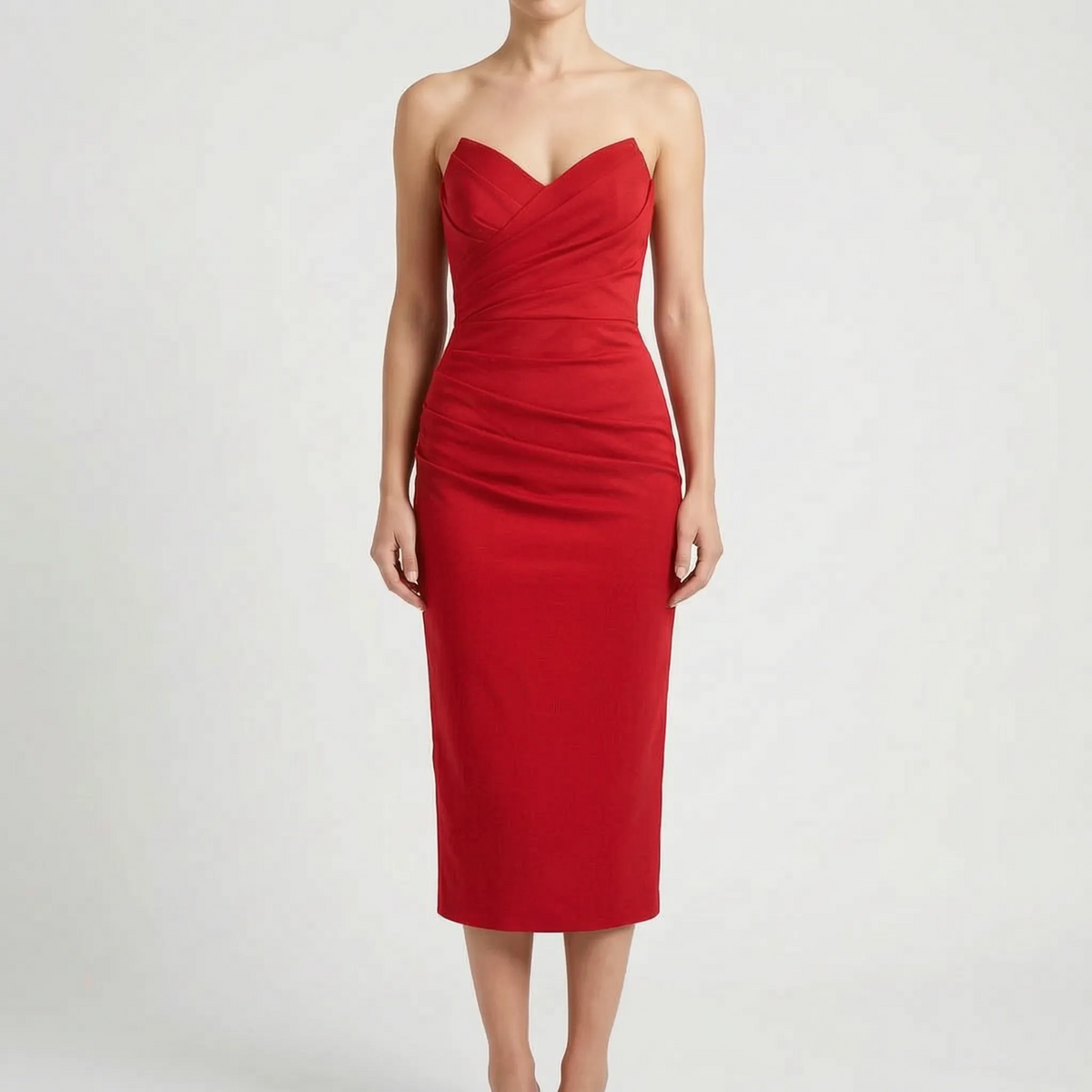Ruchea - Strapless Ruched Midi Dress Formal Evening Events