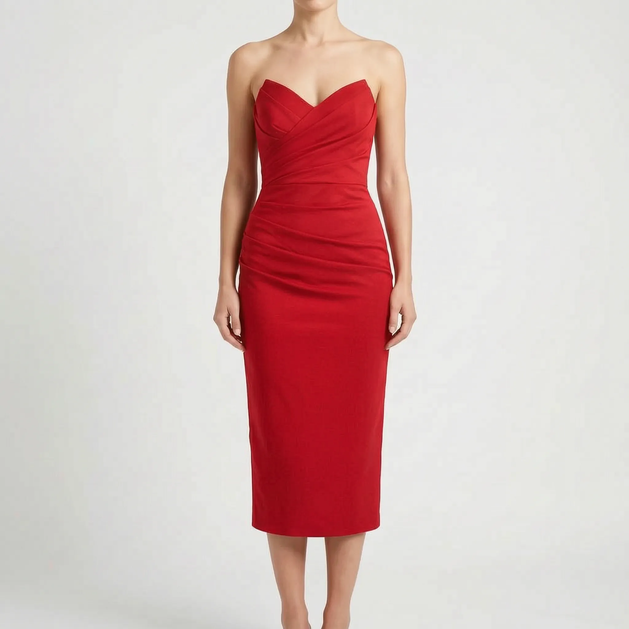 Ruchea - Strapless Ruched Midi Dress Formal Evening Events