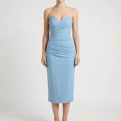 Ruchea - Strapless Ruched Midi Dress Formal Evening Events