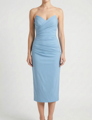 Ruchea - Strapless Ruched Midi Dress Formal Evening Events