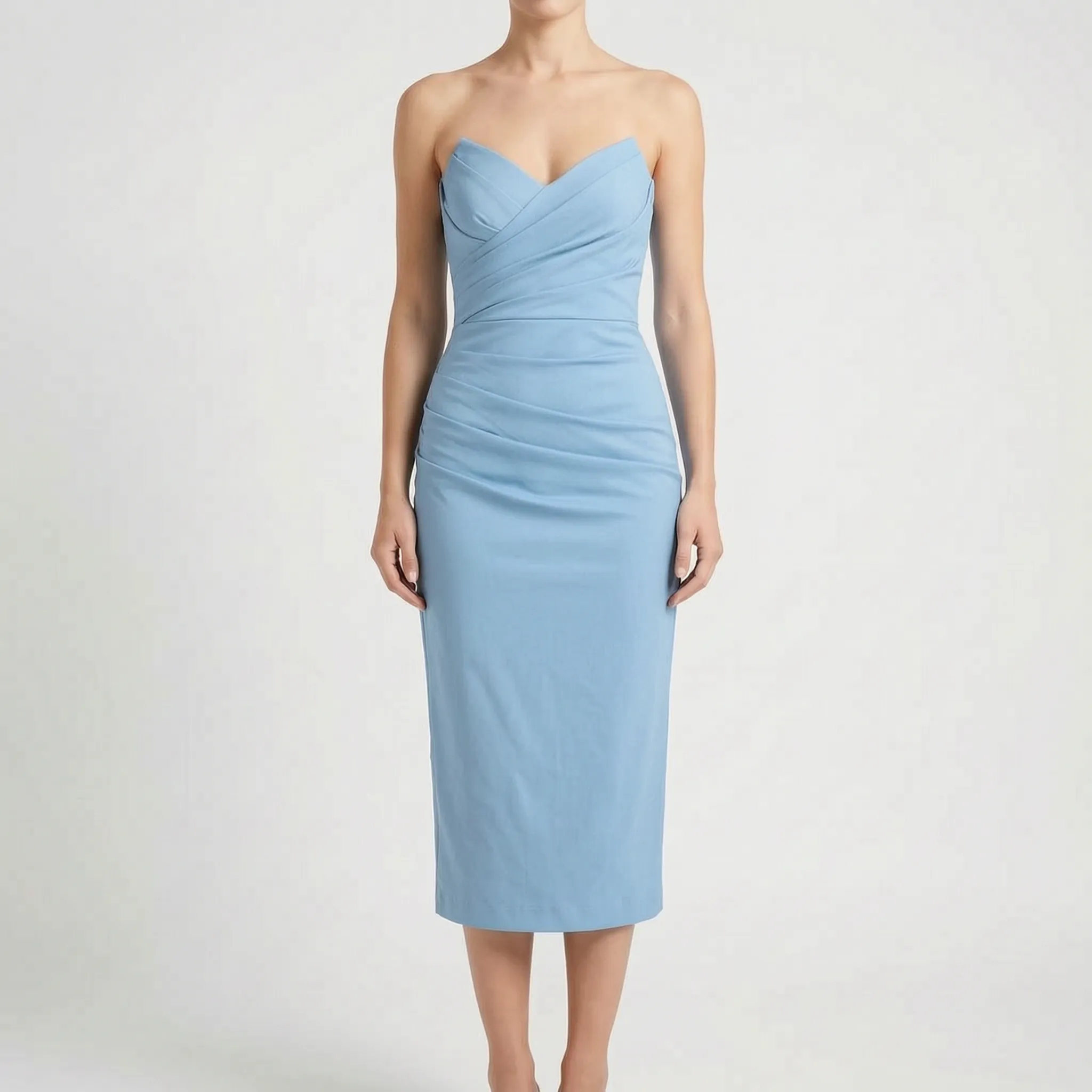 Ruchea - Strapless Ruched Midi Dress Formal Evening Events