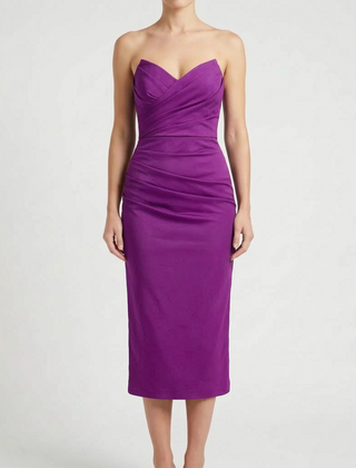 Ruchea - Strapless Ruched Midi Dress Formal Evening Events