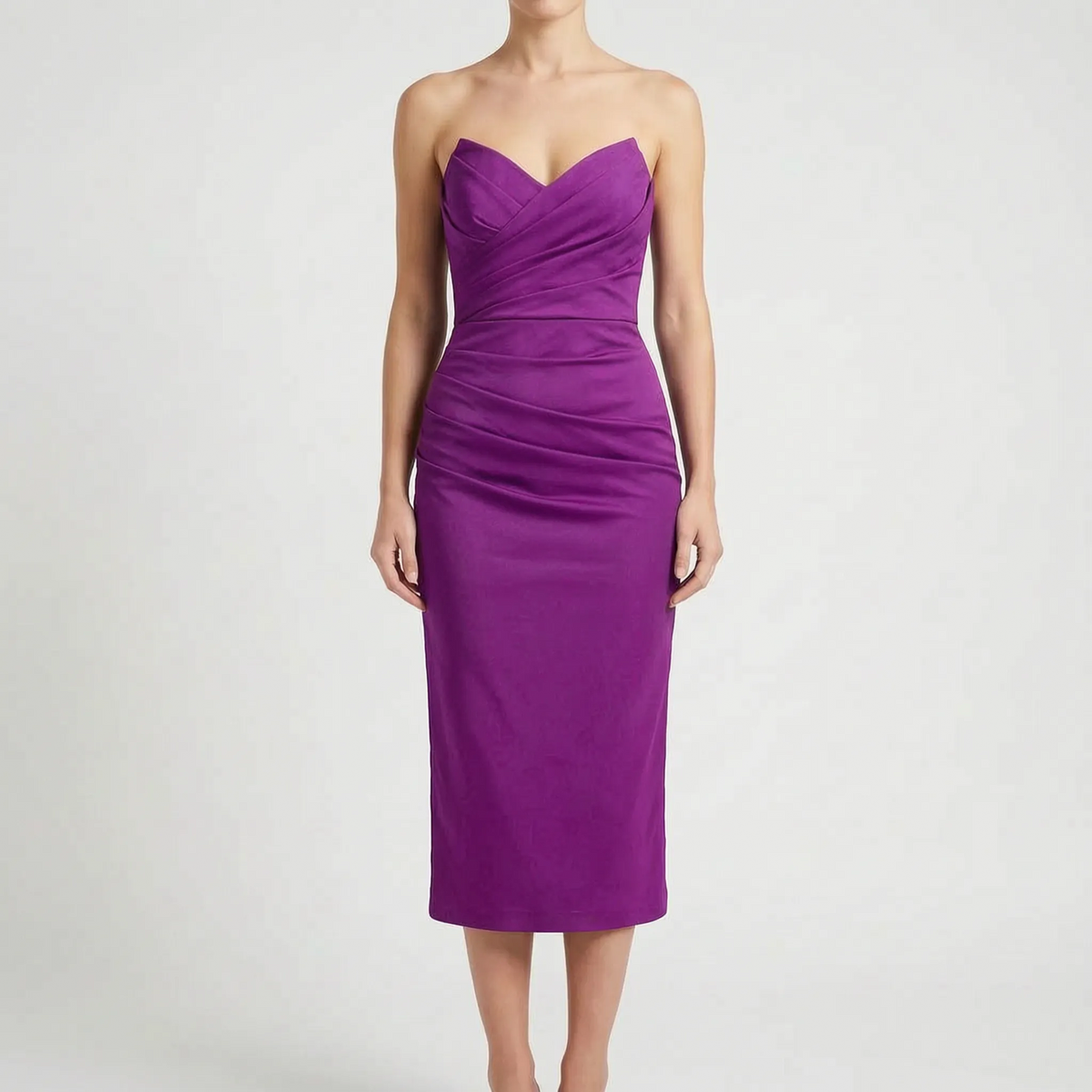 Ruchea - Strapless Ruched Midi Dress Formal Evening Events