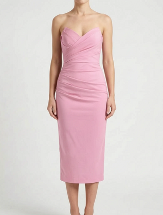 Ruchea - Strapless Ruched Midi Dress Formal Evening Events