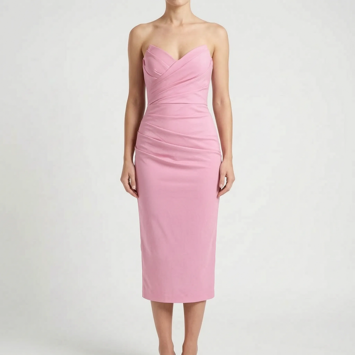 Ruchea - Strapless Ruched Midi Dress Formal Evening Events