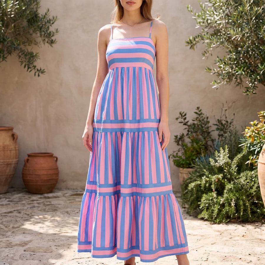 TieredMaxi - Sleeveless Striped Maxi Dress Summer Events