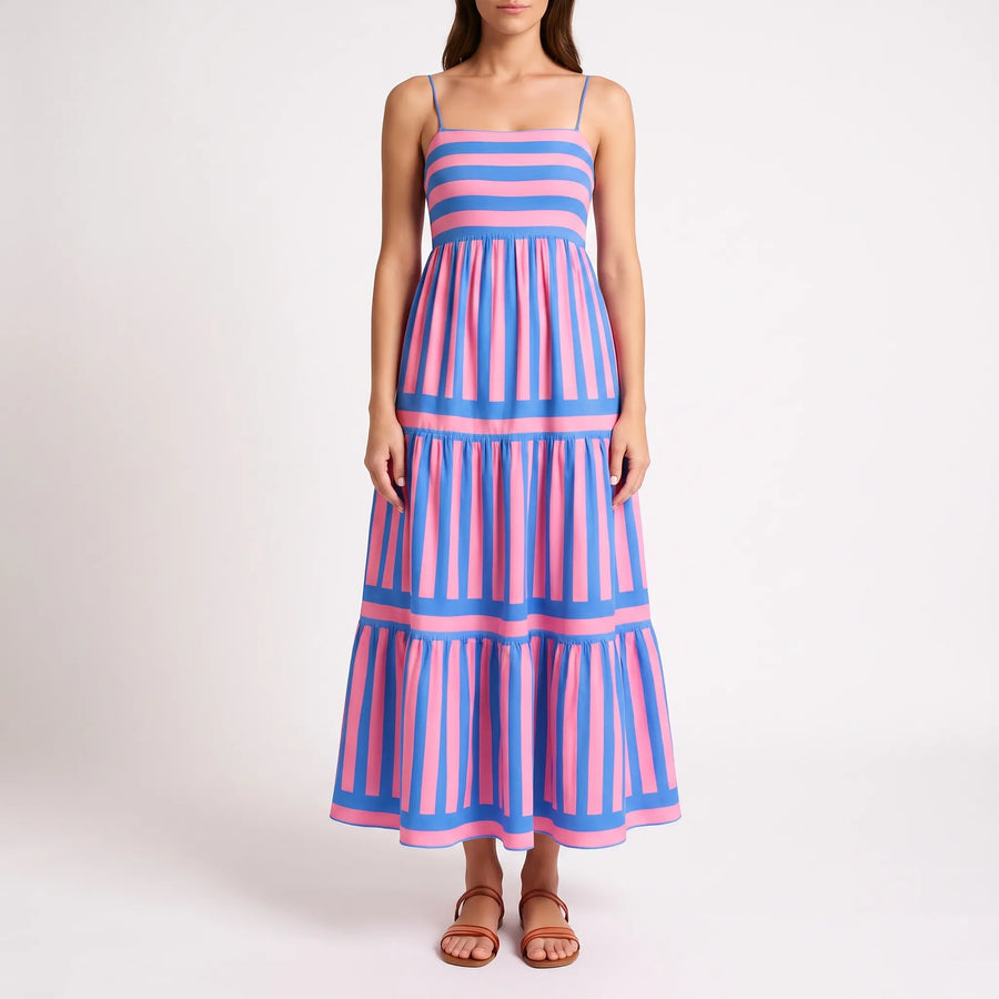 TieredMaxi - Sleeveless Striped Maxi Dress Summer Events